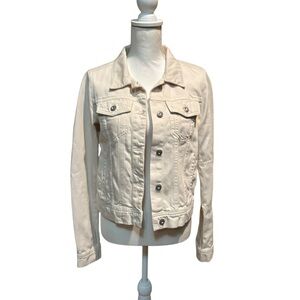 Free‎ People Women’s Ivory Denim Jacket Size Small 100% Cotton Button Front
